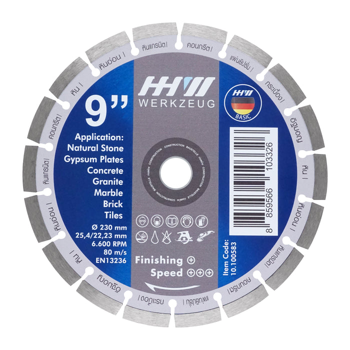 HHW ใบตัดเพชรงานก่อสร้าง 9นิ้ว Diamond Cutting Discs Construction 9” 10.100583