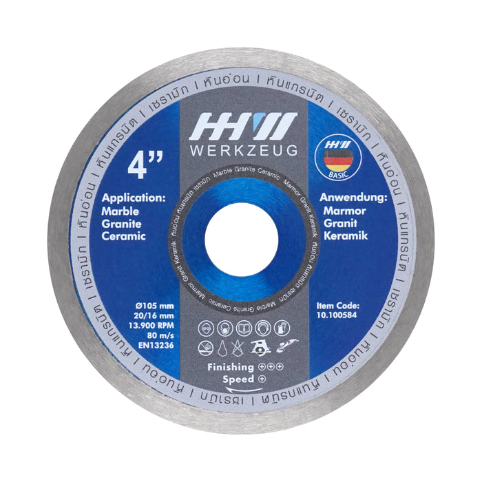 HHW ใบตัดเพชรแบบต่อเนื่อง 4นิ้ว Diamond Cutting Discs Continuous 4” 10.100584