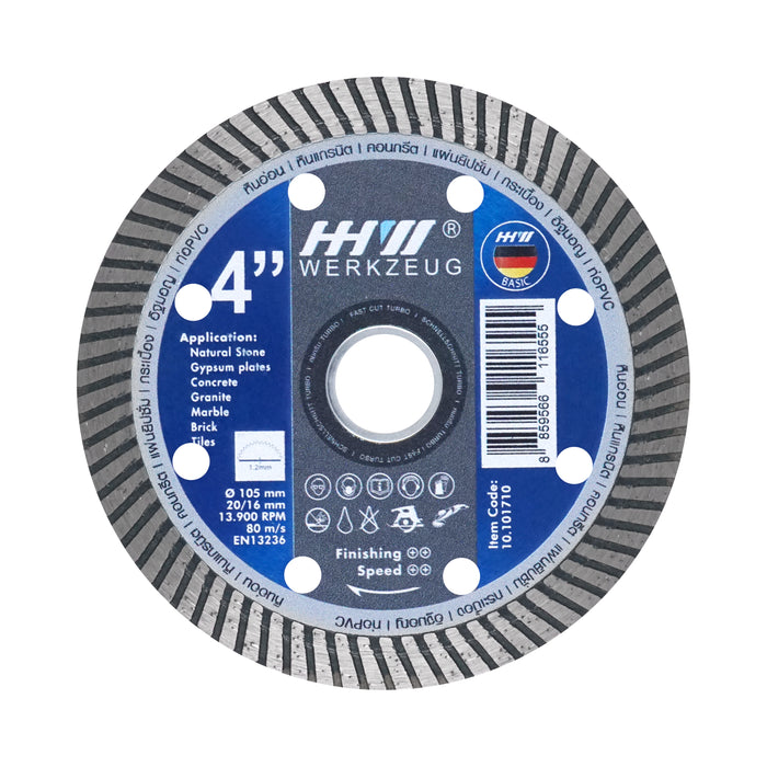 HHW ใบตัดเพชรเทอร์โบ ฟาสท์คัท 4 นิ้ว Diamond cutting discs fast cut turbo 4” 10.101710