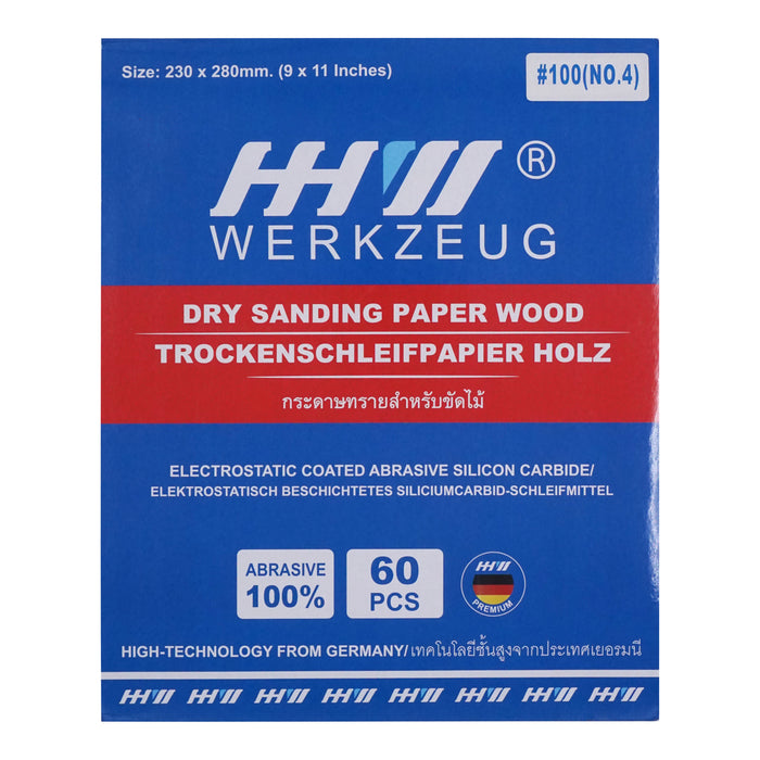 HHW กระดาษทรายไม้ 100 (No.4) Sandpaper Aluminium Oxide for Wood Grit 100 (No.4) PACK@60PCS 10.101732