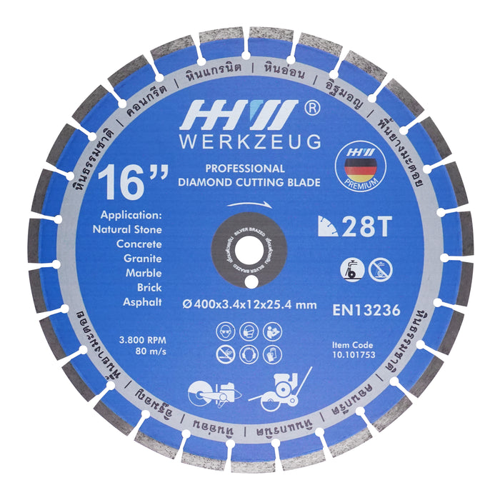 HHW ใบตัดถนน Silver Brazed 16 นิ้ว Diamond Cutting Disc Silver Brazed 16” 10.101753