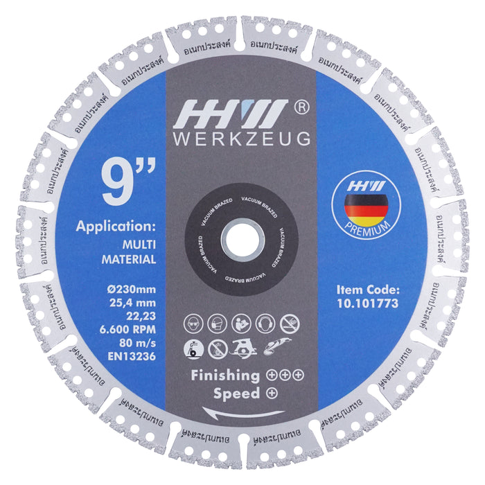 HHW ใบตัดเพชร อเนกประสงค์ 9 นิ้ว Diamond Cutting Discs Multi Material 9” 10.101773