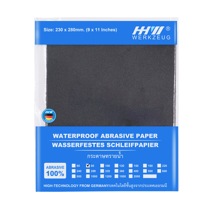 HHW กระดาษทรายน้ำ แพ็ค 5 แผ่น เบอร์ 80 Waterproof sanding paper PACK@5PC Grit 80 10.101824
