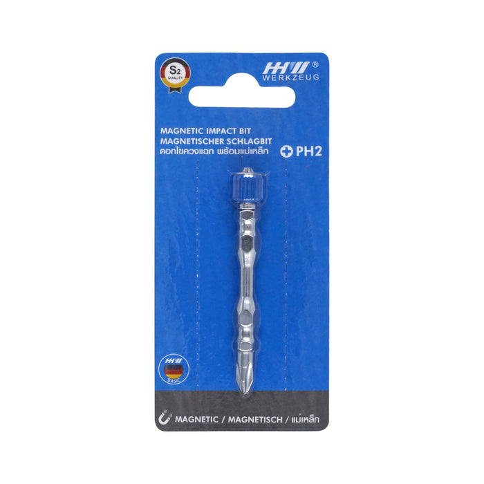 HHW ดอกไขควงแฉก พร้อมแม่เหล็ก 65 มม. แพ็ค 1 ชิ้น PH2 Magnetic impact bit 65 mm. 1 pc. 10.101842