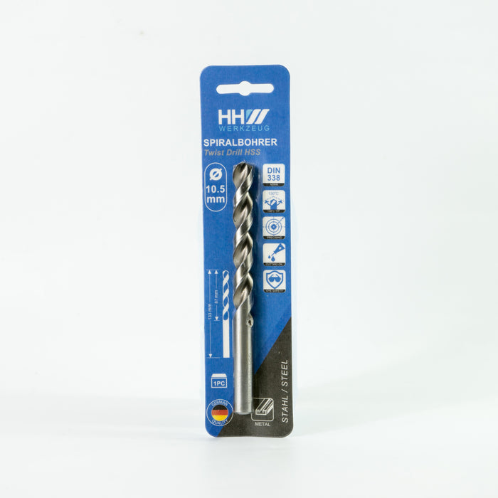 HHW ดอกสว่านเจาะเหล็ก ไฮสปีด ANSI HSS 10.5 มม. Twist drill bit DIN 338 ANSI HSS Size 10.5 mm. 10.100026