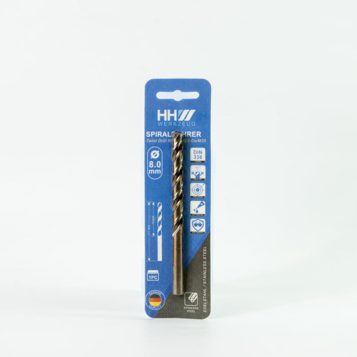 HHW ดอกสว่านโคบอลต์ ไฮสปีด HSCO (โคบอลต์ 5%) 8.5 มม. Twist drill bit DIN 338 ANSI HSCO (5% Cobalt) Size 8.5 mm. 10.100045