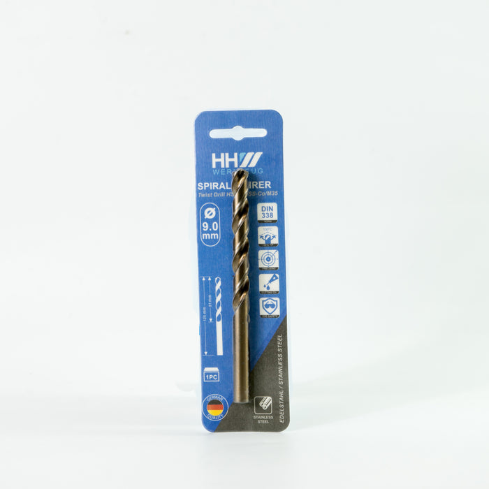 HHW ดอกสว่านโคบอลต์ ไฮสปีด HSCO (โคบอลต์ 5%) 9.0 มม. Twist drill bit DIN 338 ANSI HSCO (5% Cobalt) Size 9.0 mm. 10.100046