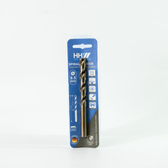 HHW ดอกสว่านโคบอลต์ ไฮสปีด HSCO (โคบอลต์ 5%) 9.5 มม. Twist drill bit DIN 338 ANSI HSCO (5% Cobalt) Size 9.5 mm. 10.100047