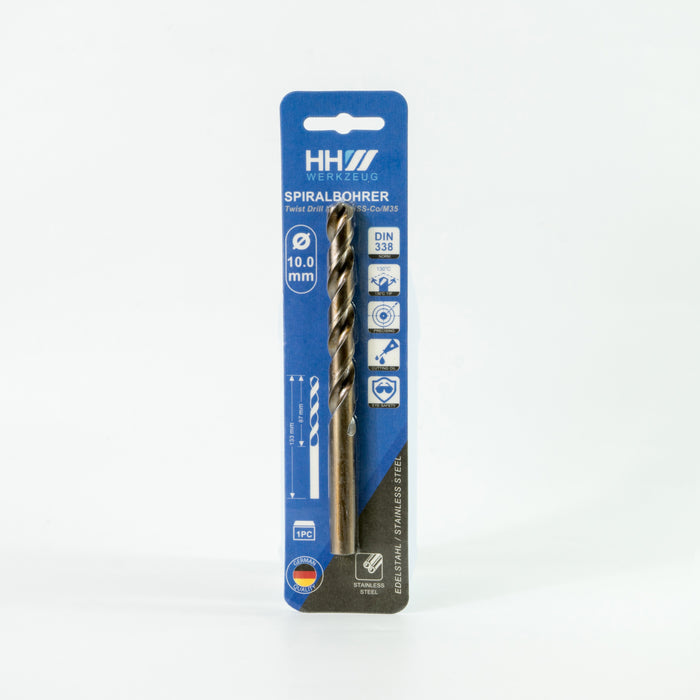 HHW ดอกสว่านโคบอลต์ ไฮสปีด HSCO (โคบอลต์ 5%) 10.0 มม. Twist drill bit DIN 338 ANSI HSCO (5% Cobalt) Size 10.0 mm. 10.100048