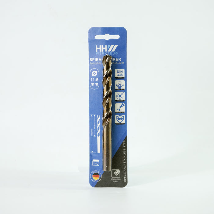 HHW ดอกสว่านโคบอลต์ ไฮสปีด HSCO (โคบอลต์ 5%) 11.5 มม. Twist drill bit DIN 338 ANSI HSCO (5% Cobalt) Size 11.5 mm. 10.100051