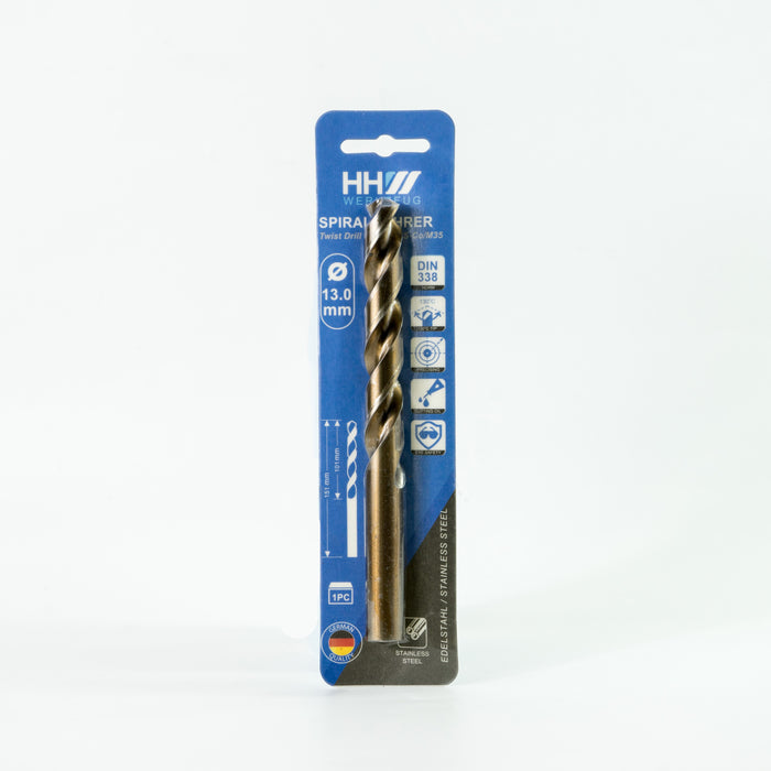 HHW ดอกสว่านโคบอลต์ ไฮสปีด HSCO (โคบอลต์ 5%) 13.0 มม. Twist drill bit DIN 338 ANSI HSCO (5% Cobalt) Size 13.0 mm. 10.100054