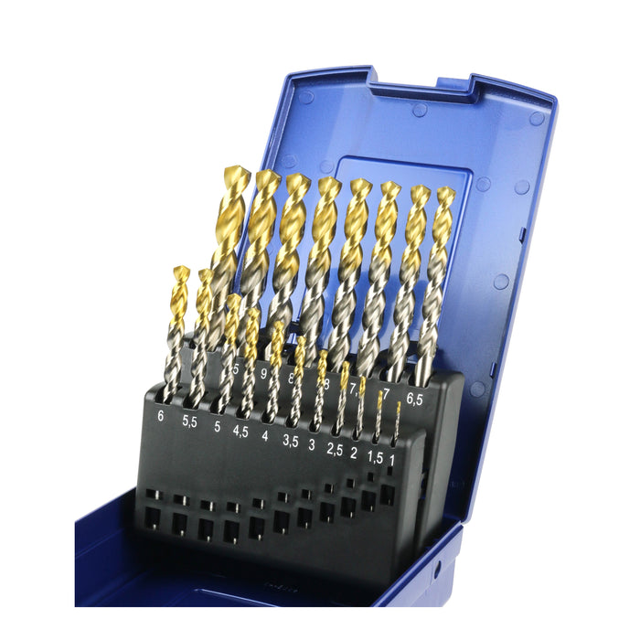 HHW ชุดดอกสว่านเจาะเหล็ก 1.0-10.0x0.5 มม. Twist drill bit set DIN 338 HSS TIN tip Size 1.0-10.0x0.5 mm. 10.100057