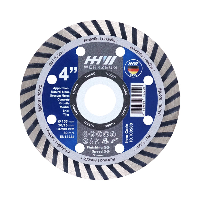 HHW ใบตัดเพชรเทอร์โบ 4นิ้ว Diamond Cutting Disc Turbo 4" 10.100580