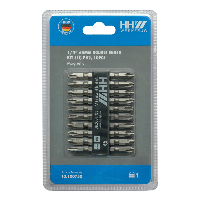 HHW ชุดดอกไขควงลม 65 มม. 10 ชิ้น PH2 Double ended bit set 65 mm. 10 pcs. 10.100750