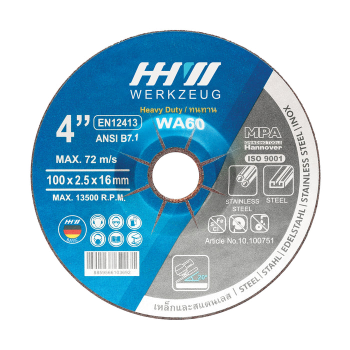 HHW ใบเจียรบางสำหรับเหล็กและสแตนเลส 4 นิ้ว Grinding disc for steel and stainless steel 4 “ 10.100751