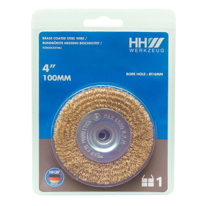 HHW แปรงลวดกลม 100มม. WIRE WHEEL BRASS COATED (STEEL) 4”/100mm. 10.100874