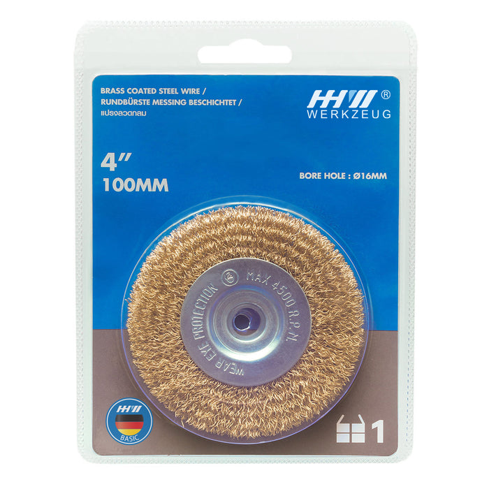HHW แปรงลวดกลม 100มม. WIRE WHEEL BRASS COATED (STEEL) 4”/100mm. 10.100874