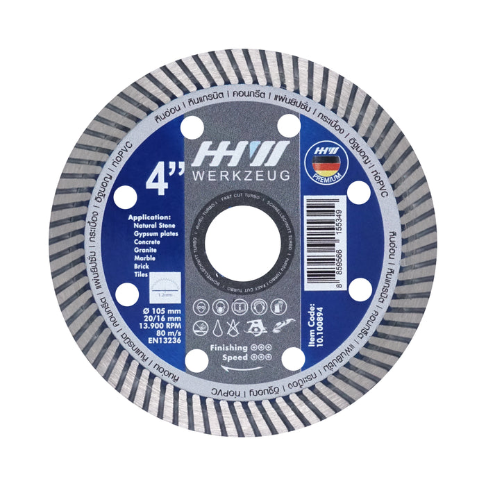 HHW ใบตัดเพชรเทอร์โบ ฟาสท์คัท 4นิ้ว Diamond cutting discs fast cut 4” 10.100894