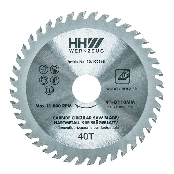 HHW ใบเลื่อยวงเดือน 4นิ้ว 40ฟัน TCT SAW BLADE SIZE 4"100mm. 40T 10.100968