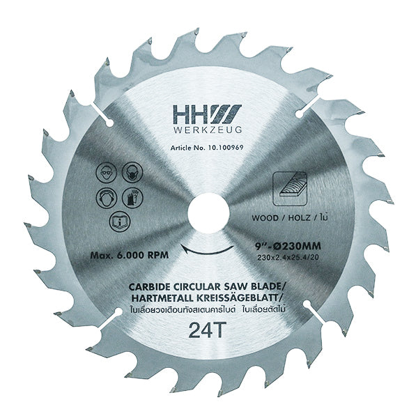 HHW ใบเลื่อยวงเดือน 9นิ้ว 24ฟัน TCT SAW BLADE SIZE 9"230mm. 24T 10.100969