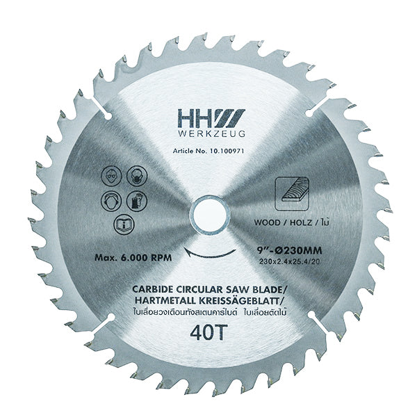 HHW ใบเลื่อยวงเดือน 9นิ้ว 40ฟัน TCT SAW BLADE SIZE 9"230mm. 40T 10.100971