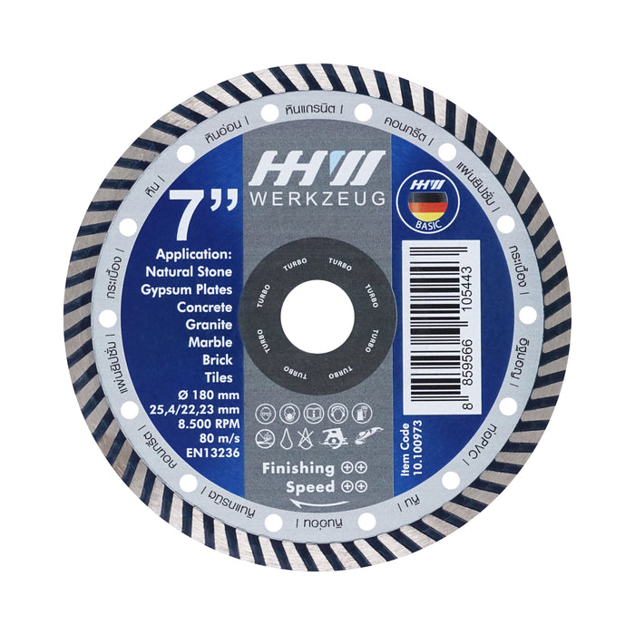 HHW ใบตัดเพชรเทอร์โบ 7นิ้ว Diamond Cutting Disc Turbo 7" 10.100973