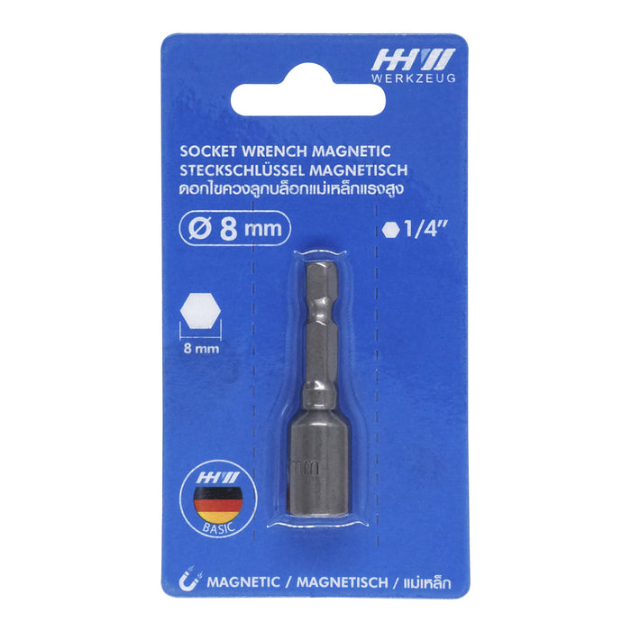 HHW ดอกไขควงหัวบล็อกแม่เหล็ก 8 มม. SOCKET WRENCH INSERT 1/4 INCH SIZE 8mm. 10.100977