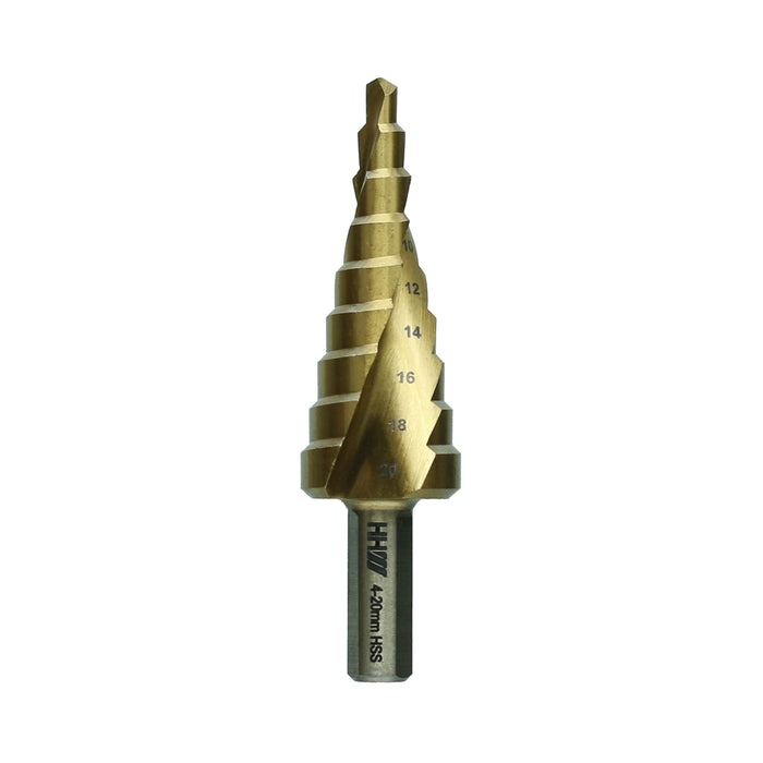 HHW ดอกสว่านทรงเจดีย์ HSS TIN 4-20 มม. Step drill bit HSS TIN coated Size 4-20 mm. 10.100988