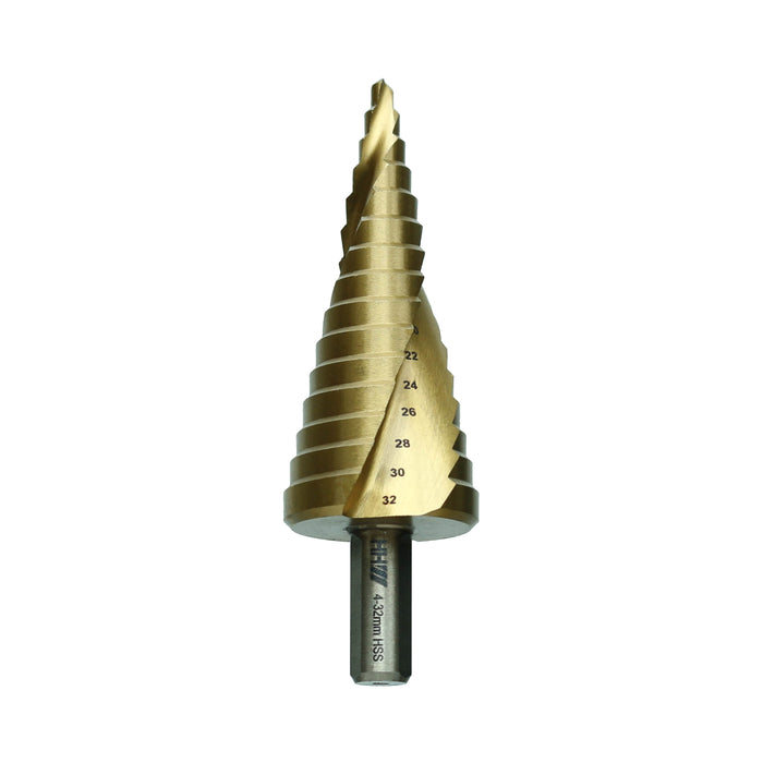 HHW ดอกสว่านทรงเจดีย์ HSS TIN 4-32 มม. Step drill bit HSS TIN coated Size 4-32 mm. 10.100989