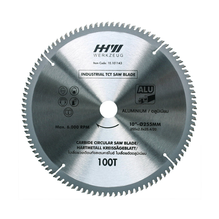 HHW ใบเลื่อยอลูมิเนียม 10" 100ฟัน TCT SAWBLADE FOR ALUMINIUM SIZE 10”255mm 100T 10.101143