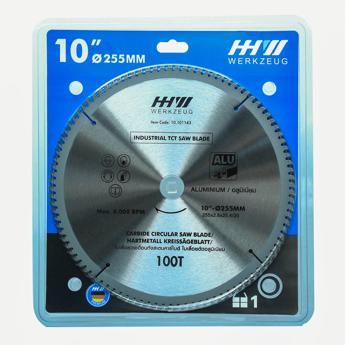 HHW ใบเลื่อยอลูมิเนียม 10" 100ฟัน TCT SAWBLADE FOR ALUMINIUM SIZE 10”255mm 100T 10.101143