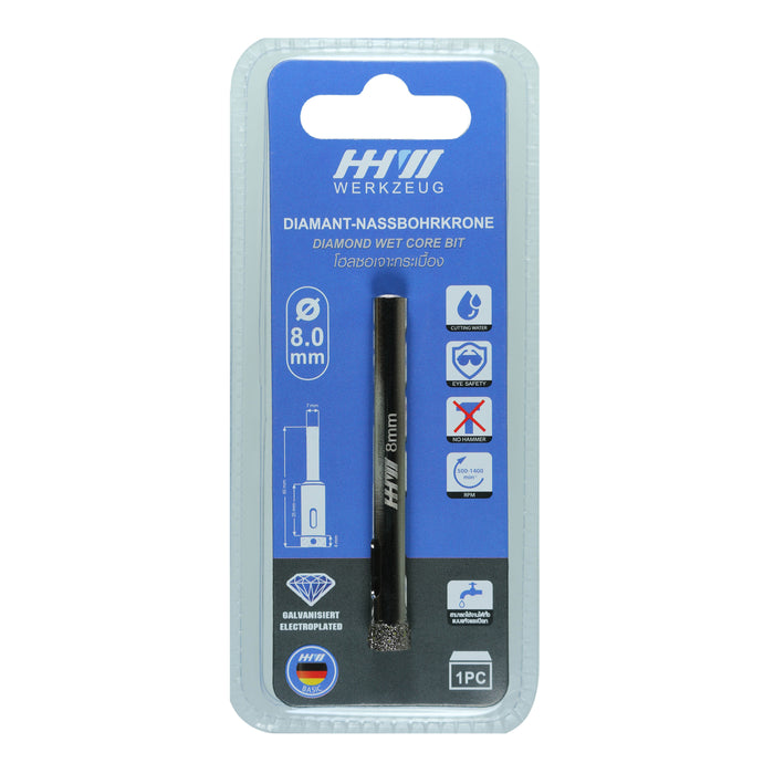 HHW โฮลซอเจาะกระเบื้อง 8.0 มม. Diamond wet core bit Size 8.0 mm. 10.101176