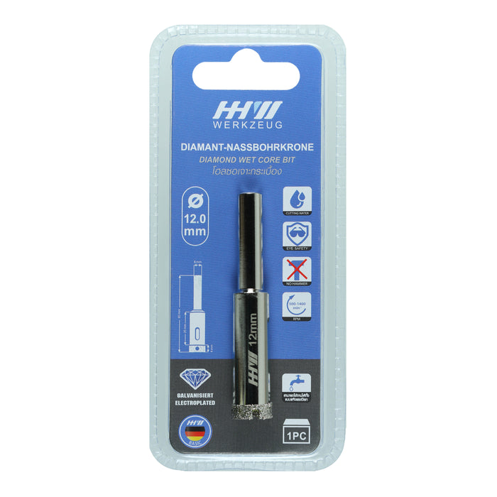 HHW โฮลซอเจาะกระเบื้อง 12.0 มม. Diamond wet core bit Size 12.0 mm. 10.101178