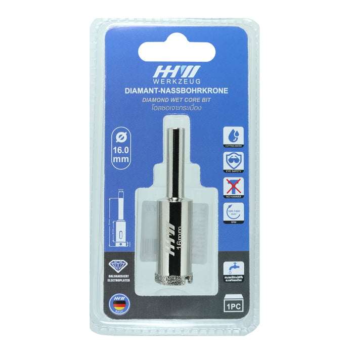 HHW โฮลซอเจาะกระเบื้อง 16.0 มม. Diamond wet core bit Size 16.0 mm. 10.101180