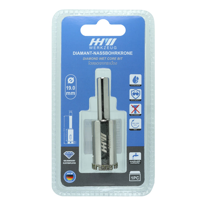 HHW โฮลซอเจาะกระเบื้อง 19.0 มม. Diamond wet core bit Size 19.0 mm. 10.101182