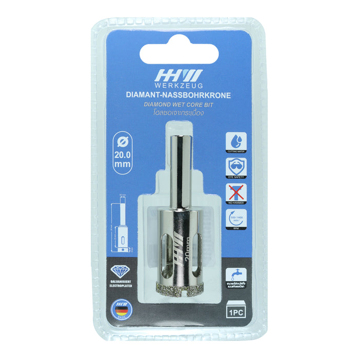 HHW โฮลซอเจาะกระเบื้อง 20.0 มม. Diamond wet core bit Size 20.0 mm. 10.101183