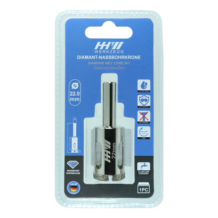 HHW โฮลซอเจาะกระเบื้อง 22.0 มม. Diamond wet core bit Size 22.0 mm. 10.101184