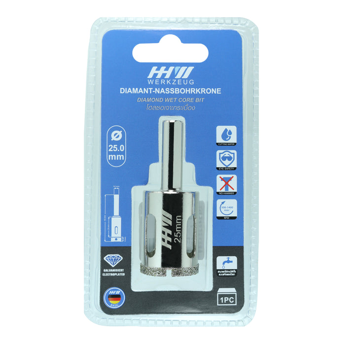 HHW โฮลซอเจาะกระเบื้อง 25.0 มม. Diamond wet core bit Size 25.0 mm. 10.101185