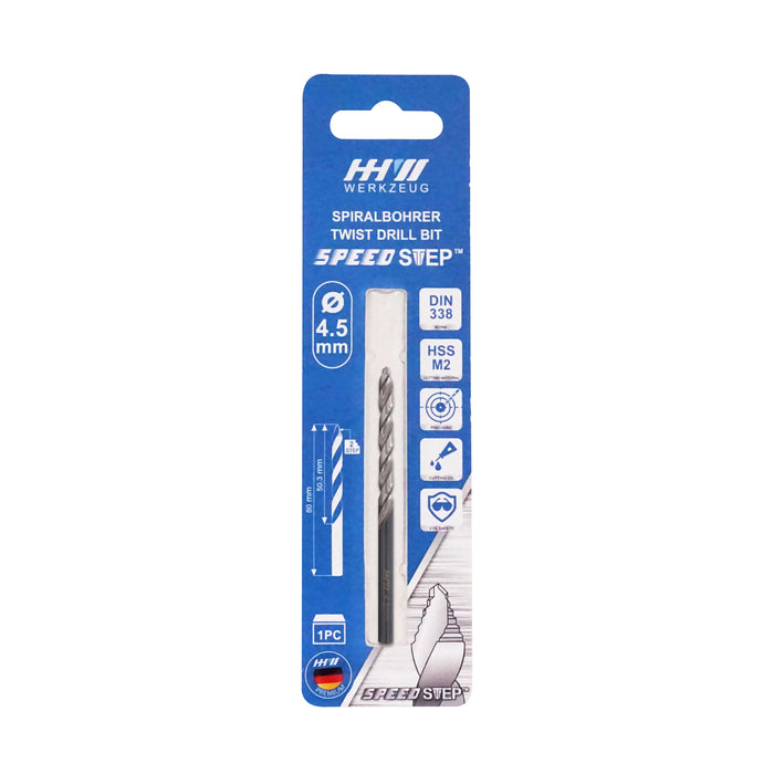 HHW ดอกสว่านสปีดสเต็ป 4.5มม. Twist Drill BIT SPEED STEP DIN 338 HSS Size 4.5 mm. 10.101254