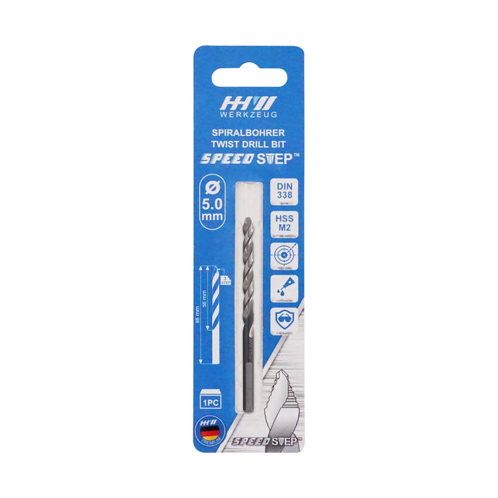 HHW ดอกสว่านสปีดสเต็ป 5.0มม. Twist Drill BIT SPEED STEP DIN 338 HSS Size 5.0 mm. 10.101255