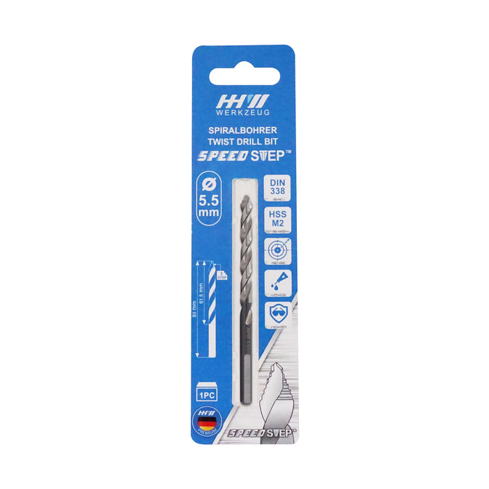 HHW ดอกสว่านสปีดสเต็ป 5.5มม. Twist Drill BIT SPEED STEP DIN 338 HSS Size 5.5 mm. 10.101256