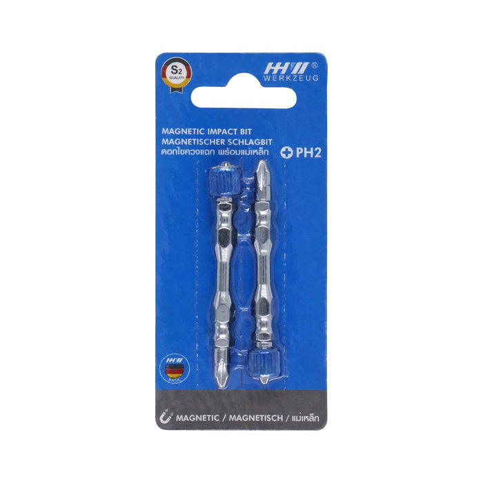 HHW ดอกไขควงแฉก พร้อมแม่เหล็ก 65 มม. แพ็ค 2 ชิ้น PH2 Magnetic impact bit 65 mm. 2 pcs. 10.101302