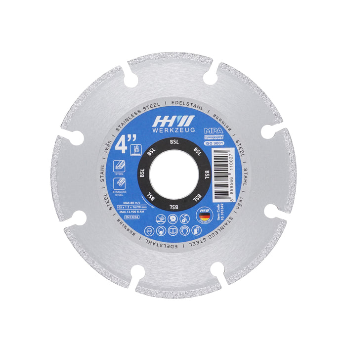 HHW ใบตัดเพชรสำหรับเหล็ก4นิ้ว DIAMOND CUTTING DISC BSL 4" FOR METAL4” 10.101349