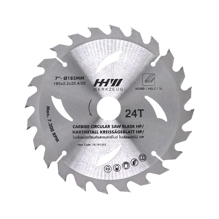 HHW ใบเลื่อยไม้ HP 7นิ้ว 24ฟัน TCT SAW BLADE HP SIZE 7"185mm. 24T 10.101352