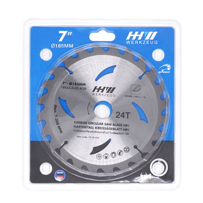 HHW ใบเลื่อยไม้ HP 7นิ้ว 24ฟัน TCT SAW BLADE HP SIZE 7"185mm. 24T 10.101352