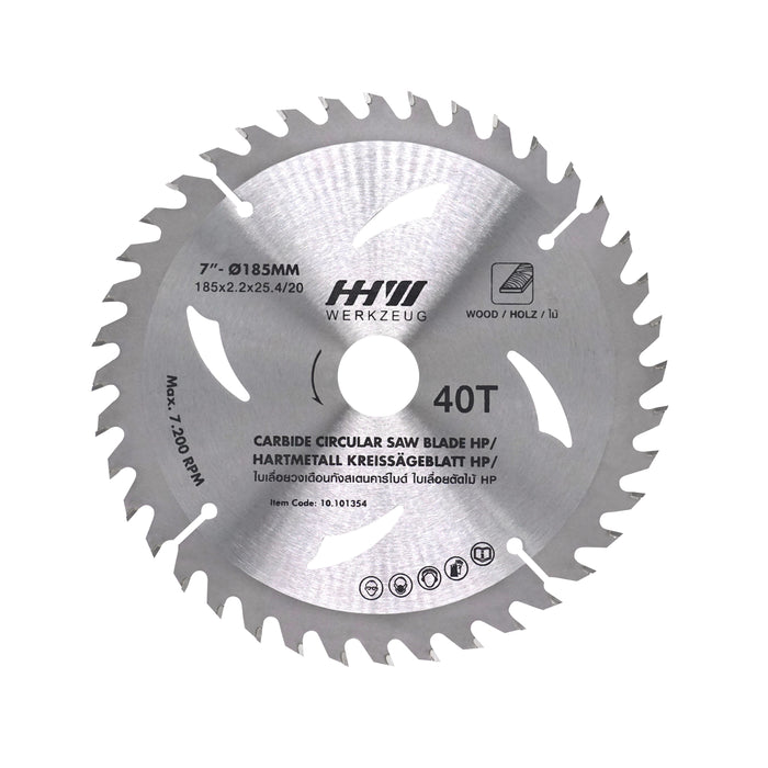 HHW ใบเลื่อยไม้ HP 7นิ้ว 40ฟัน TCT SAW BLADE HP SIZE 7"185mm. 40T 10.101354