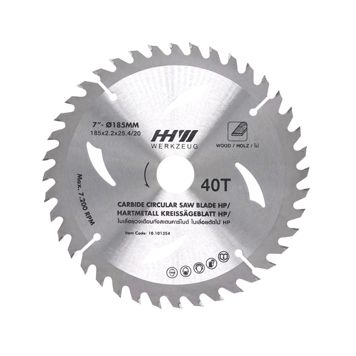 HHW ใบเลื่อยไม้ HP 7นิ้ว 40ฟัน TCT SAW BLADE HP SIZE 7"185mm. 40T 10.101354