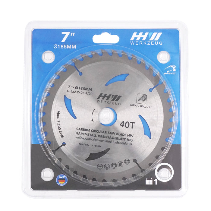 HHW ใบเลื่อยไม้ HP 7นิ้ว 40ฟัน TCT SAW BLADE HP SIZE 7"185mm. 40T 10.101354