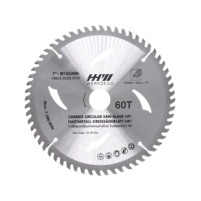 HHW ใบเลื่อยไม้ HP 7นิ้ว 60ฟัน TCT SAW BLADE HP SIZE 7"185mm. 60T 10.101355