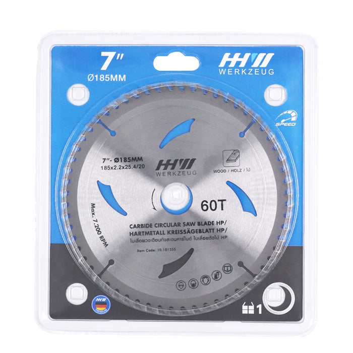 HHW ใบเลื่อยไม้ HP 7นิ้ว 60ฟัน TCT SAW BLADE HP SIZE 7"185mm. 60T 10.101355